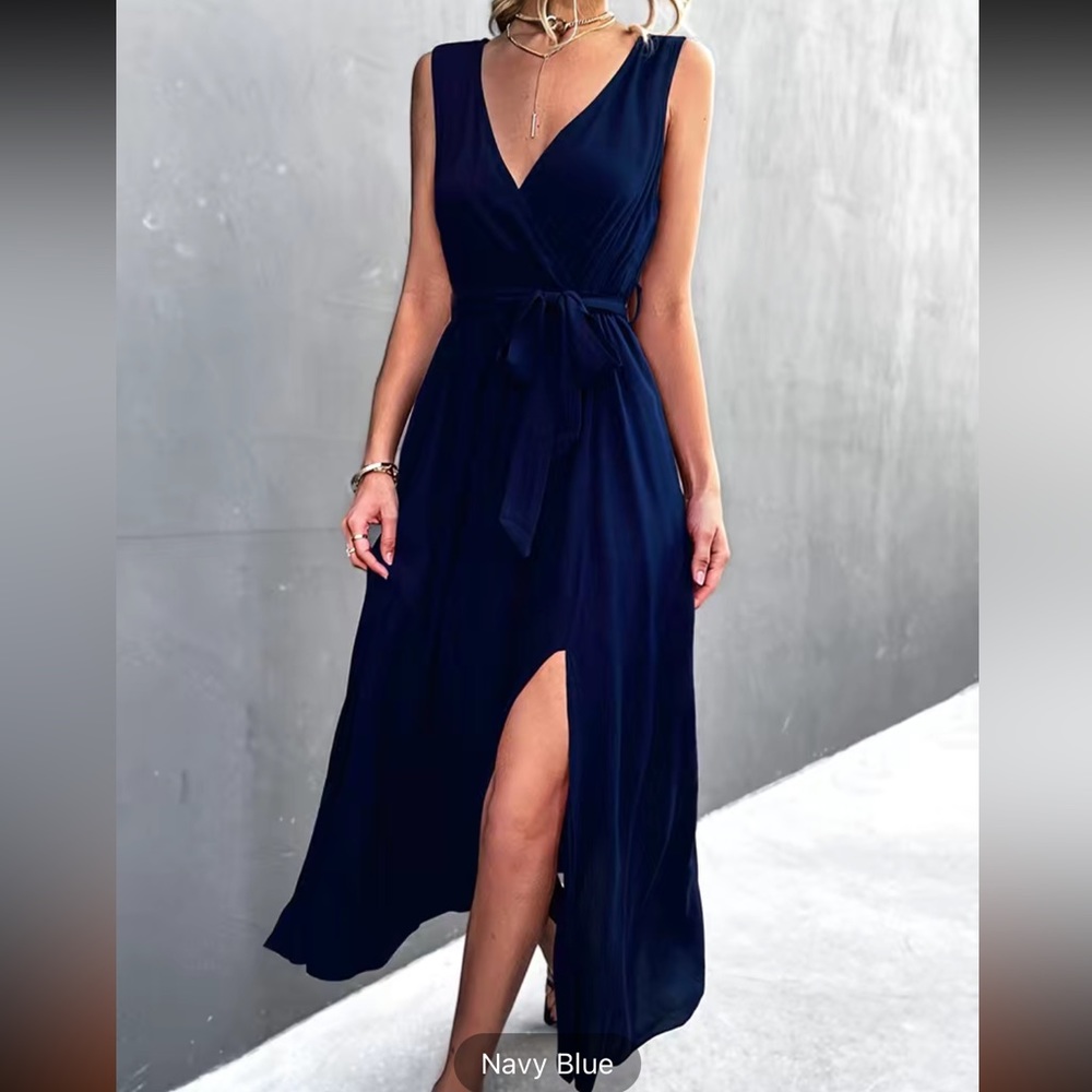 Sexy V Neck Solid Tie Front Trapeze Bohemian Dresses,
Women's Clothing